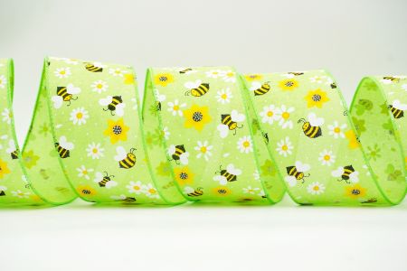 Весняний квітковий колекційний стрічка з бджолами_KF7564GC-15-190_зелений